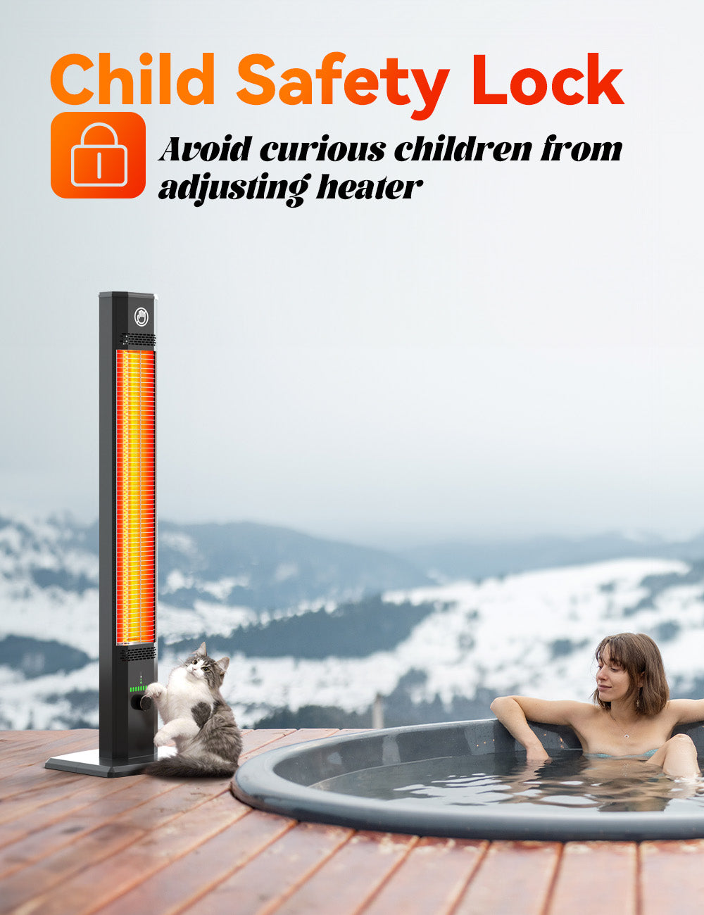 HETRAROOT 42INCH Outdoor Heater, 9Heat Levels&Timer, Child Safety Lock, IP65 Waterproof Garage Heater, 1500W Infrared Heating Patio Heater, Tip-Over&Overheat Protection, Outside Heaters for Patio Electric