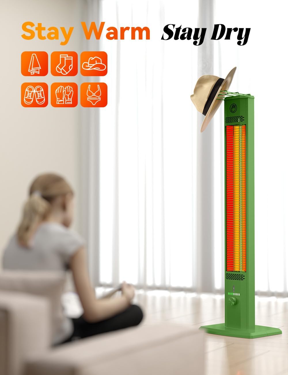 42INCH Outdoor Heater, 9 Heat Levels & Timer, Child Safety Lock, IP65 Waterproof Garage Heater, 1500W Infrared Heating,Tip-Over & Overheat Protection, Patio Heaters for Outdoor Use Indoor