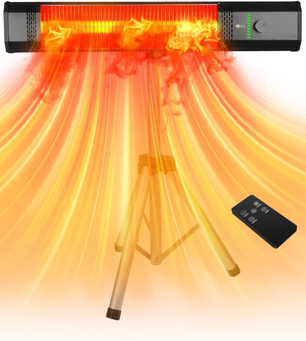 HETRAROOT Outdoor Heater for Patio, 9 Heating Levels, IP65 Waterproof Patio Heaters for Outdoor Use, 1500W Electric Heating Covers 400Sq.ft, 9H Timer, Tip-Over & Overheat Protection, 20FT Remote Control