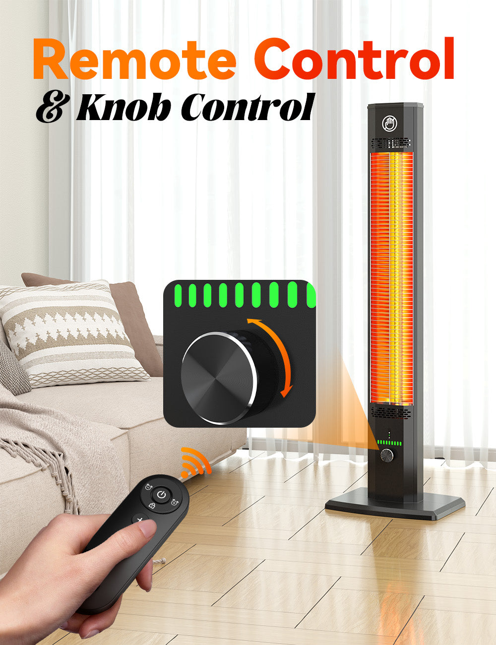 HETRAROOT 42INCH Outdoor Heater, 9Heat Levels&Timer, Child Safety Lock, IP65 Waterproof Garage Heater, 1500W Infrared Heating Patio Heater, Tip-Over&Overheat Protection, Outside Heaters for Patio Electric