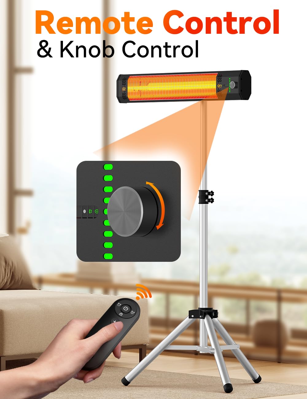 HETRAROOT Outdoor Heater for Patio, 9 Heating Levels, IP65 Waterproof Patio Heaters for Outdoor Use, 1500W Electric Heating Covers 400Sq.ft, 9H Timer, Tip-Over & Overheat Protection, 20FT Remote Control