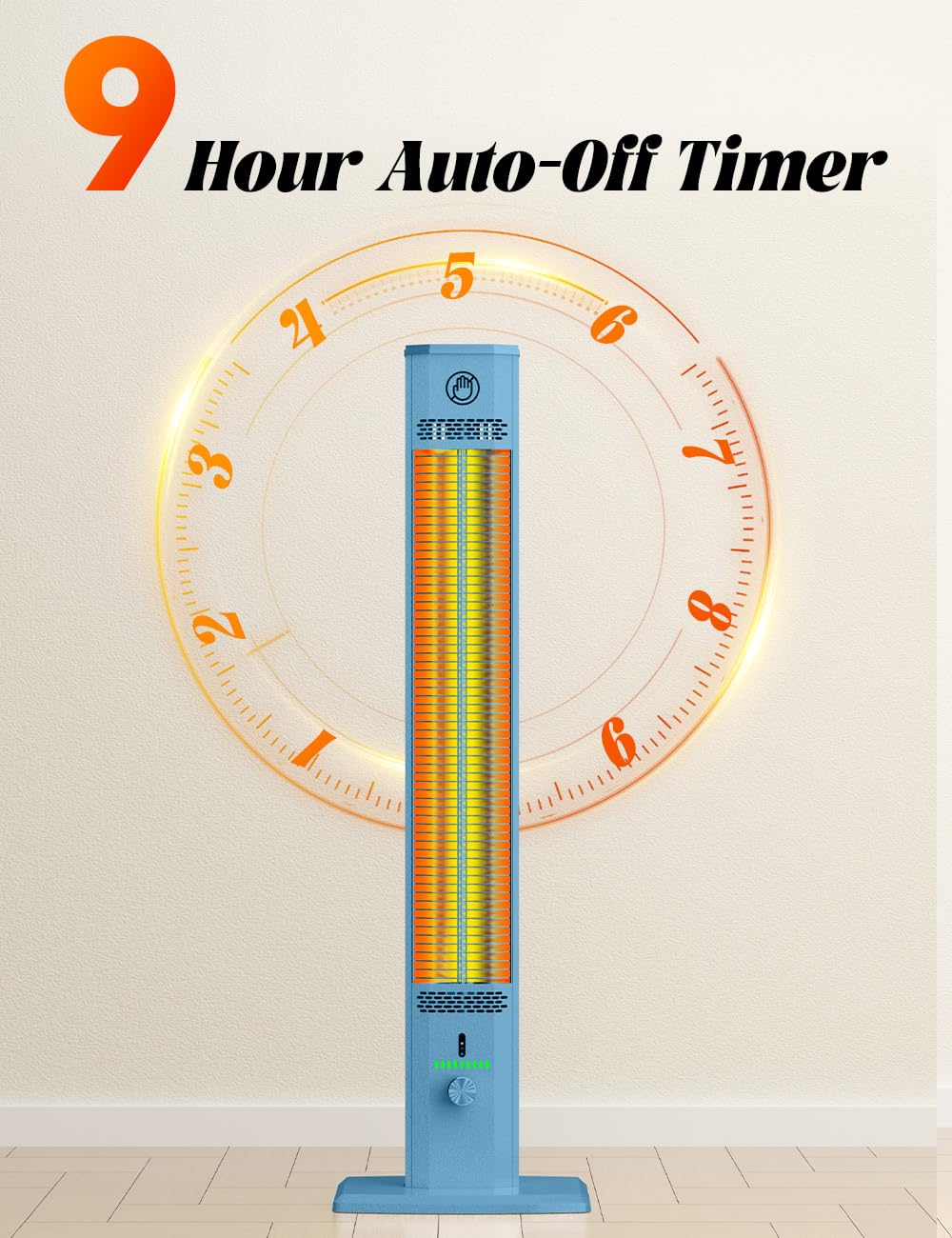 HETRAROOT 42INCH Outdoor Heater, 9 Heat Levels & Smart Timer, Child Safety Lock, IP65 Waterproof Garage Heater, 1500W Infrared Heating,Tip-Over & Overheat Protection, Patio Heaters for Outdoor Use, Indoor