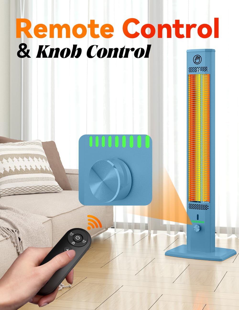 HETRAROOT 42INCH Outdoor Heater, 9 Heat Levels & Smart Timer, Child Safety Lock, IP65 Waterproof Garage Heater, 1500W Infrared Heating,Tip-Over & Overheat Protection, Patio Heaters for Outdoor Use, Indoor