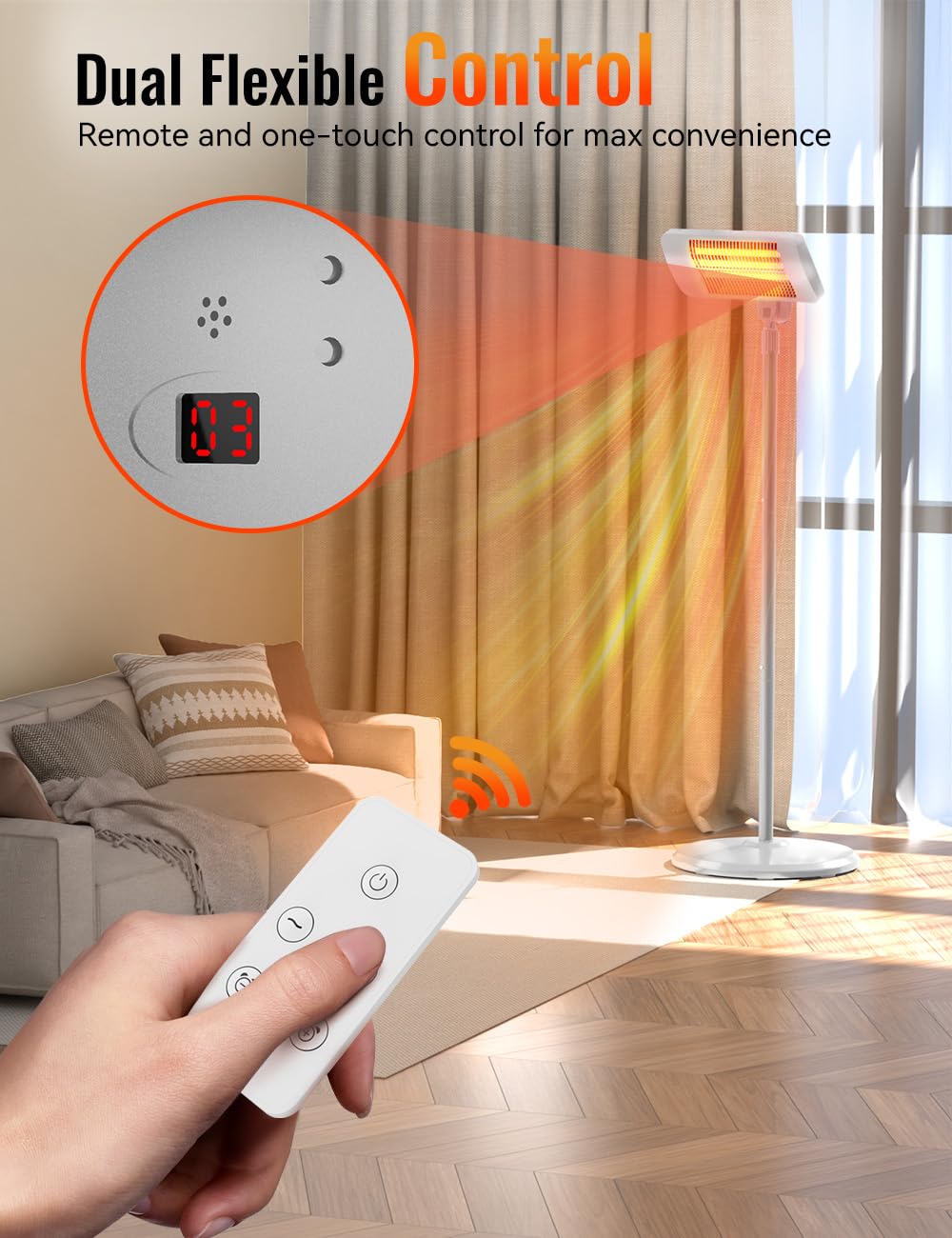 HETRAROOT Outdoor Electric Patio Heater 2 Heat Levels, 12H Timers Off White