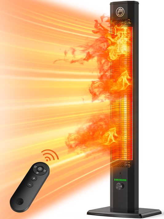 HETRAROOT 42INCH Outdoor Heater, 9Heat Levels&Timer, Child Safety Lock, IP65 Waterproof Garage Heater, 1500W Infrared Heating Patio Heater, Tip-Over&Overheat Protection, Outside Heaters for Patio Electric