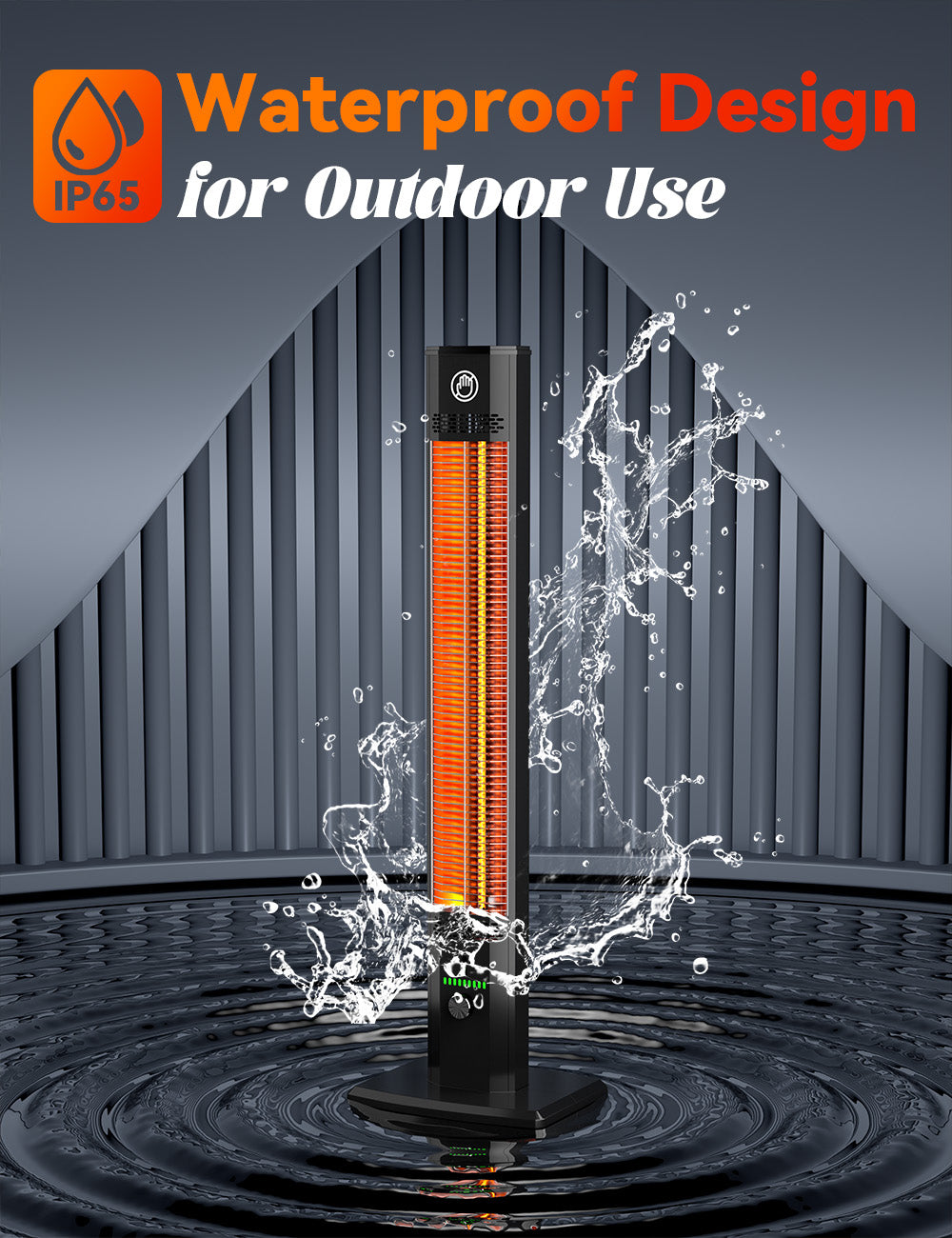 HETRAROOT 42INCH Outdoor Heater, 9Heat Levels&Timer, Child Safety Lock, IP65 Waterproof Garage Heater, 1500W Infrared Heating Patio Heater, Tip-Over&Overheat Protection, Outside Heaters for Patio Electric