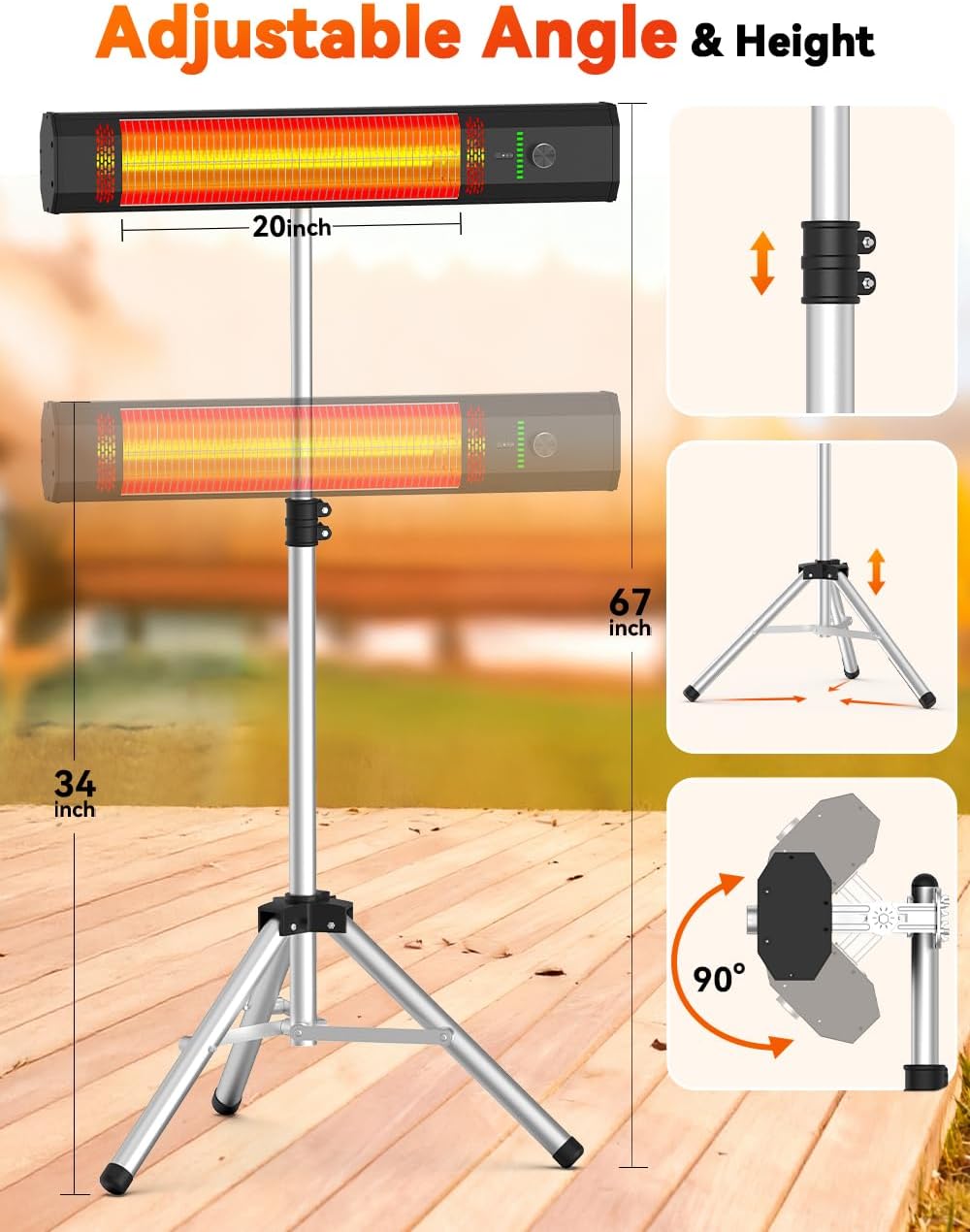 1500W Outdoor Heaters for Patio with 9 Heating Levels, IP65 Waterproof, 9H Timer, 25FT Remote Electric Patio Heaters for Outdoor Use, Tip-Over & Overheat Protection for Home, Office, Garage