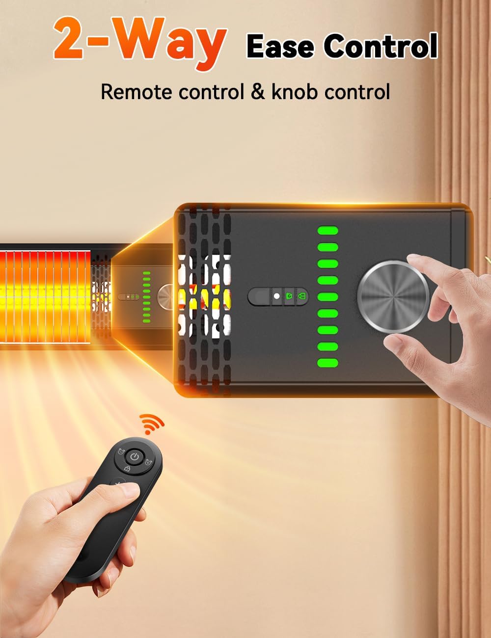 1500W Outdoor Heaters for Patio with 9 Heating Levels, IP65 Waterproof, 9H Timer, 25FT Remote Electric Patio Heaters for Outdoor Use, Tip-Over & Overheat Protection for Home, Office, Garage