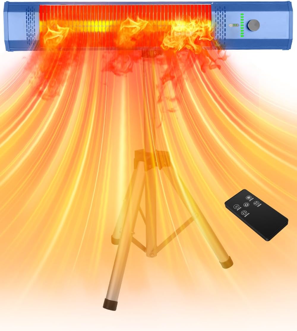 HETRAROOT Outdoor Heater for Patio, 9 Heating Levels, IP65 Waterproof Patio Heaters for Outdoor Use, 1500W Electric Heating Covers 400Sq.ft, 9H Timer, Tip-Over & Overheat Protection, 20FT Remote Control