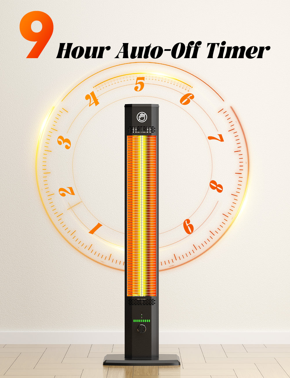 HETRAROOT 42INCH Outdoor Heater, 9Heat Levels&Timer, Child Safety Lock, IP65 Waterproof Garage Heater, 1500W Infrared Heating Patio Heater, Tip-Over&Overheat Protection, Outside Heaters for Patio Electric