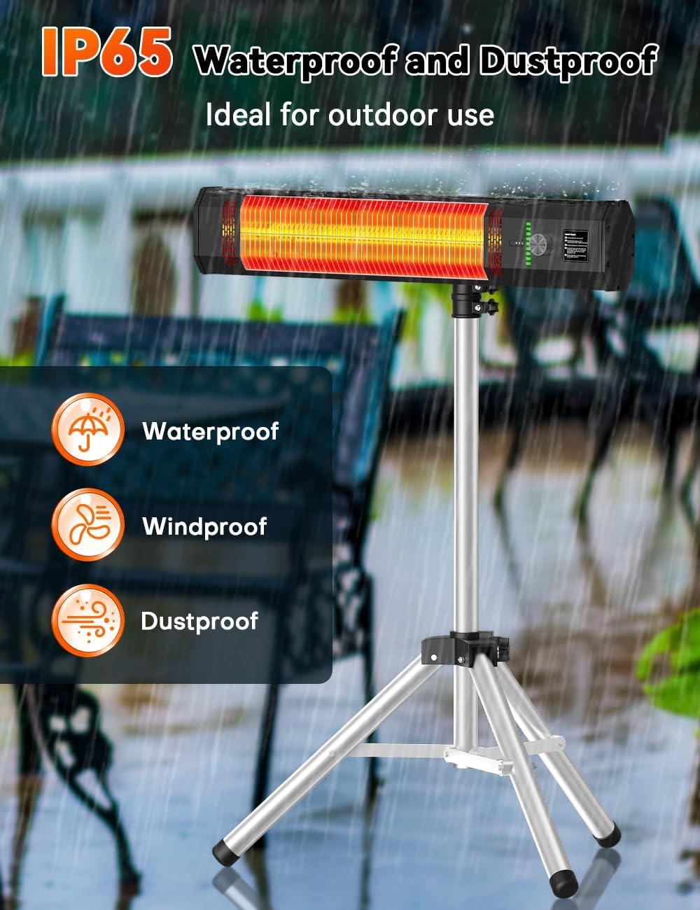 1500W Outdoor Heaters for Patio with 9 Heating Levels, IP65 Waterproof, 9H Timer, 25FT Remote Electric Patio Heaters for Outdoor Use, Tip-Over & Overheat Protection for Home, Office, Garage