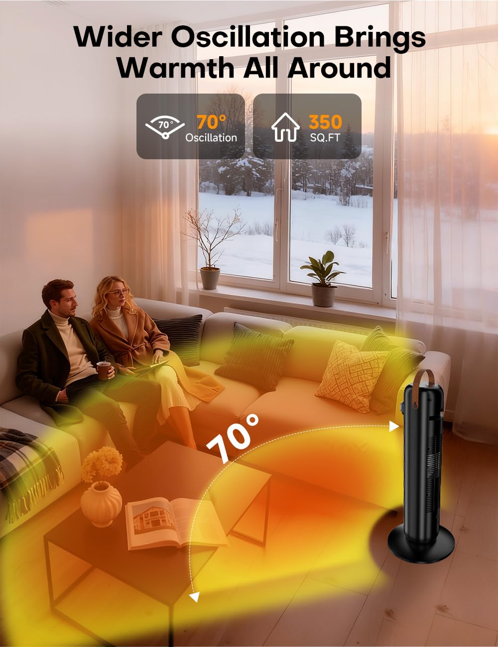 Tower Space Heaters for Indoor Use Large Room w/4 Heat Modes, 70°Oscillating 25" Tall Portable Electric Heater, Overheating & Tip-Over Protection, 1500W PTC Ceramic Stand Up Heater for Room