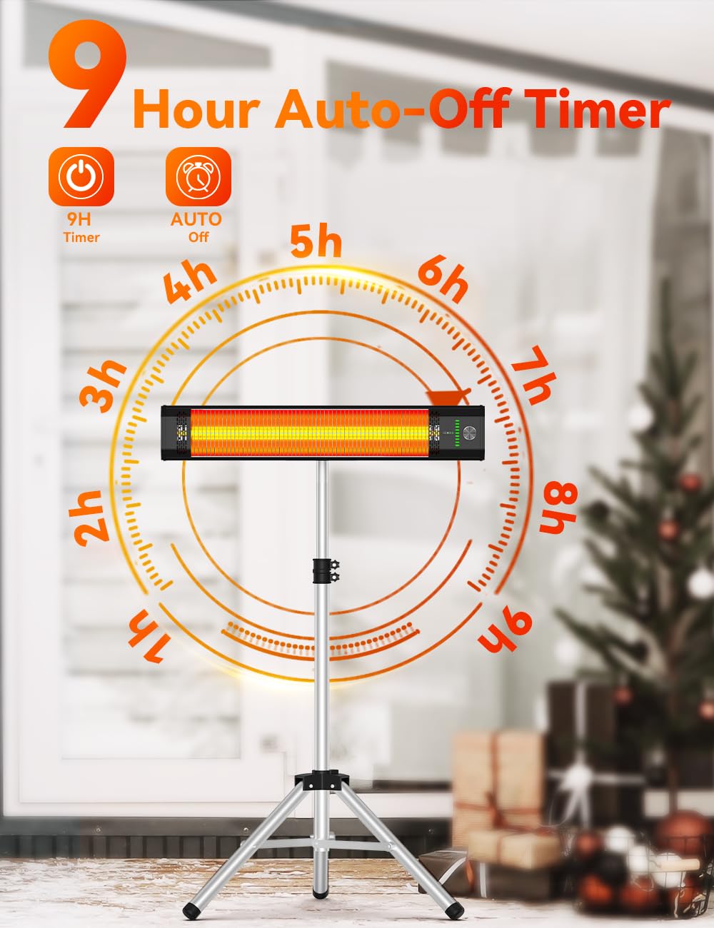 HETRAROOT Outdoor Heater for Patio, 9 Heating Levels, IP65 Waterproof Patio Heaters for Outdoor Use, 1500W Electric Heating Covers 400Sq.ft, 9H Timer, Tip-Over & Overheat Protection, 20FT Remote Control