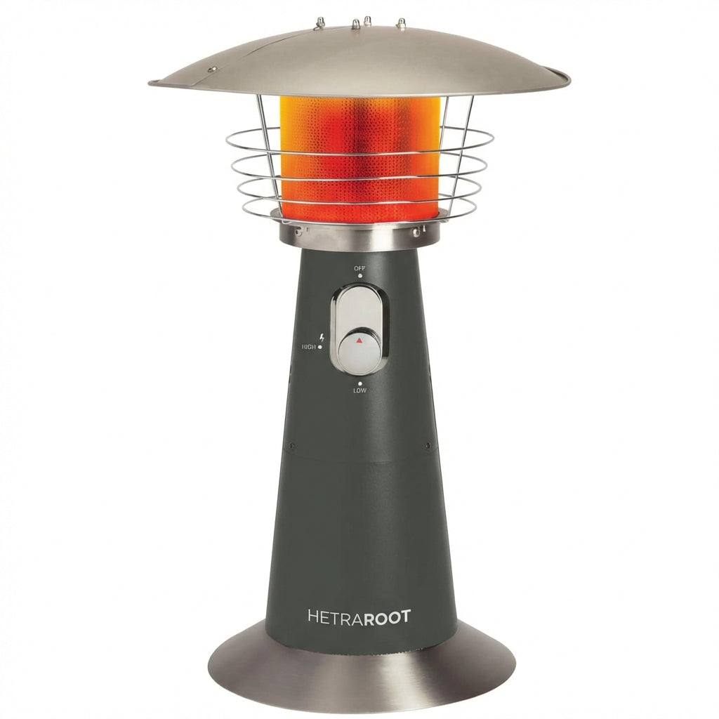 Portable Tabletop Patio Heater, 11,000 BTU Outdoor Propane Heater with Safety Tilt Switch and Adjustable Heat, Burner Screen Guard, 30 sq. Foot Heat Range, Gray