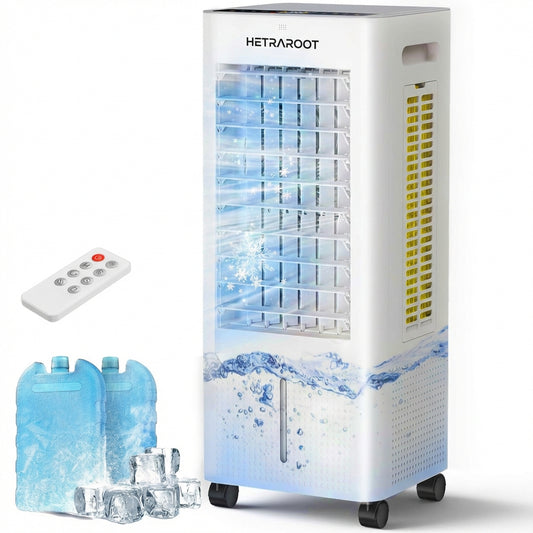 Evaporative Air Cooler with Remote & Timer, 2200+ CFM Portable Fan That Blows Cold Air for Large Room