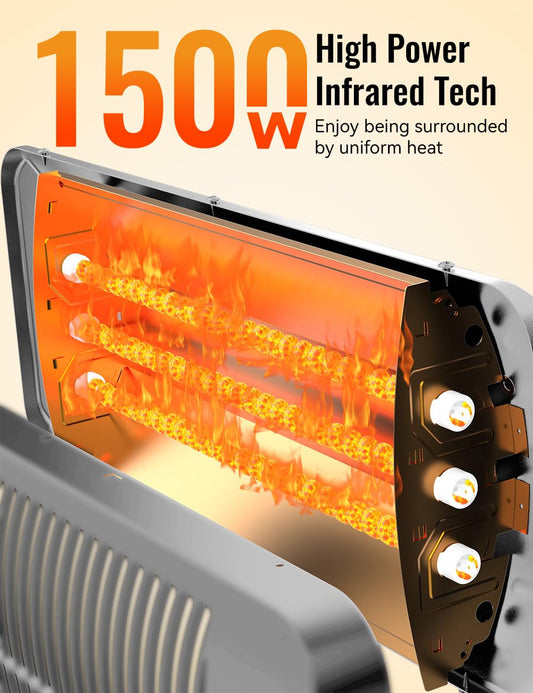HETRAROOT Outdoor Electric Patio Heater 2 Heat Levels, 12H Timers Grey